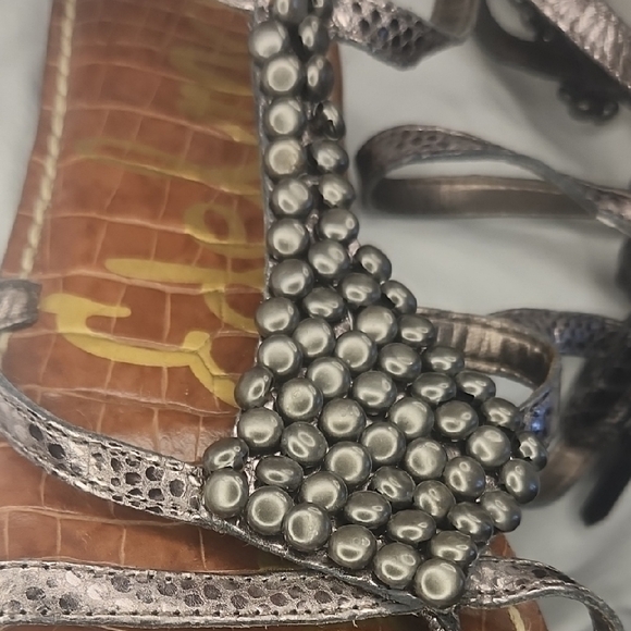 Sam Edelman Beaded Greek Metallic Zipper Back Sandals Size 7 US / 37.5 EURO - Picture 3 of 16